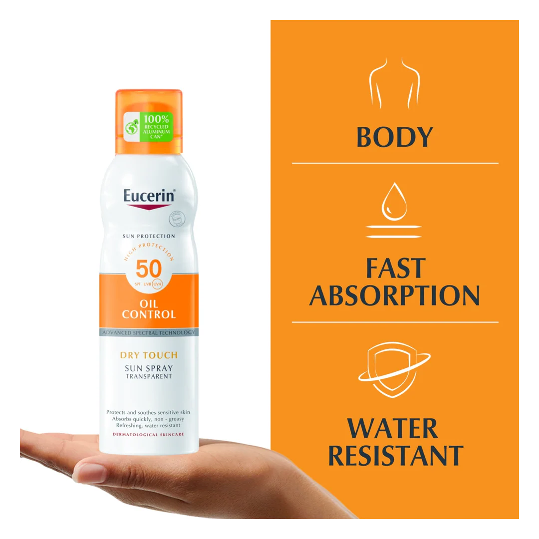 Eucerin Body Oil Control Dry Touch Sun Spray Transparent SPF50 - Image 2